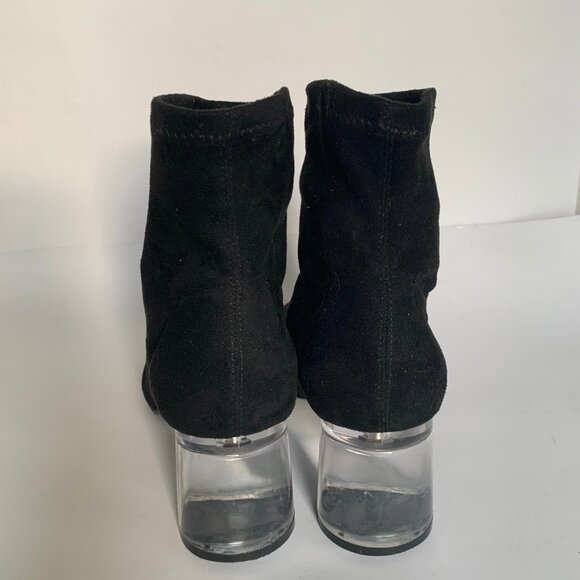 Zara Black Faux Suede Stretch Sock Boot with clear acrylic block heel - Size 40 - Picture 9 of 12